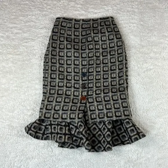 Casch by Gro Abrahamsson Geo print mermaid ruffle pencil skirt, 36 small - Picture 4 of 10